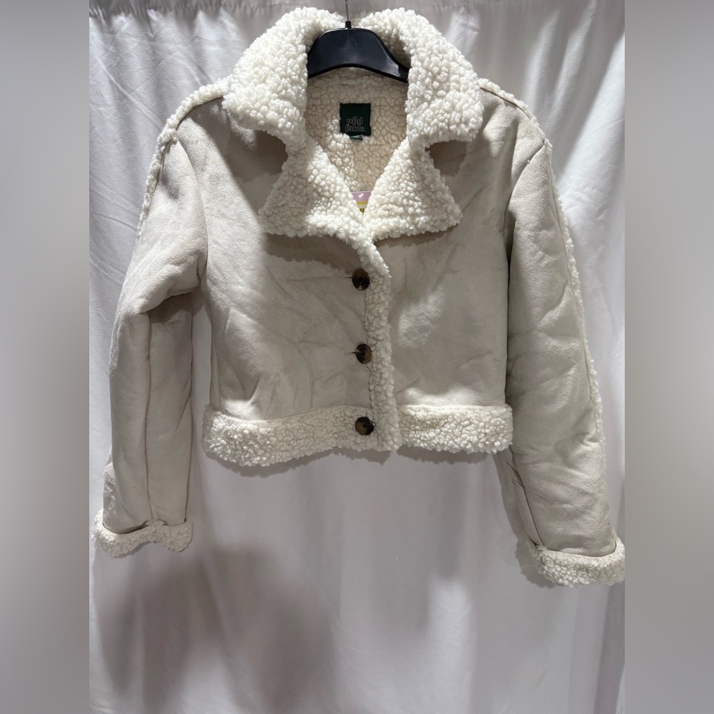 Wild Fable Women’s Cropped Sherpa Faux Suede Jacket Cream XXL NWT